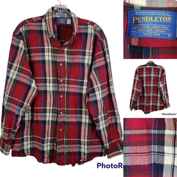 Pendleton Shirt Mens Vintage Board Wool Red Plaid Long Sleeve Button Down - Picture 1 of 9